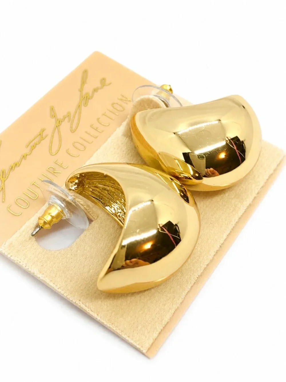 KENNETH JAY LANE EARRINGS Gold Tone Dome J Hoop Couture Collection - Picture 5 of 8